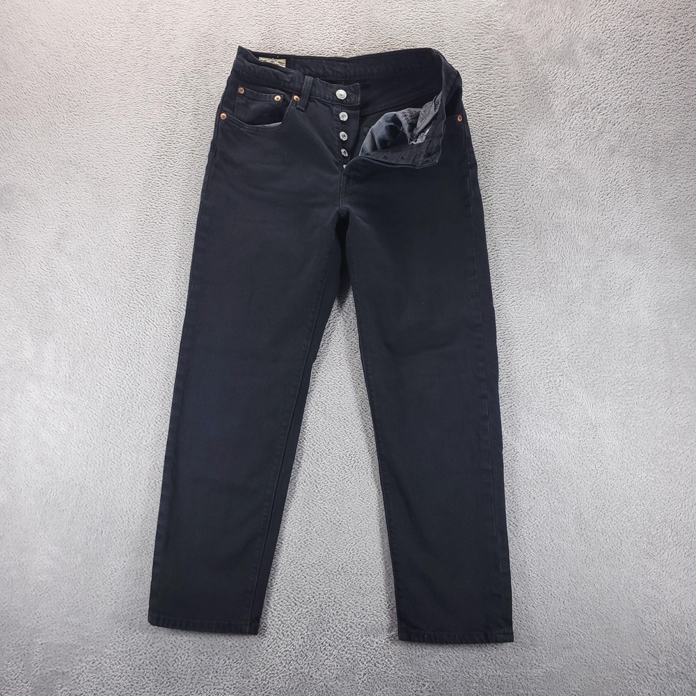 Levis 501 Jeans Womens 27 Black Regular Straight Dark Wash Button Fly Denim